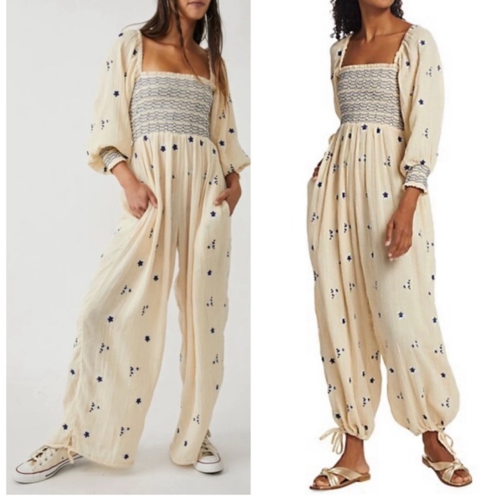 FREE PEOPLE Dahlia Embroidered Jumpsuit NEW Size XS Washed Out